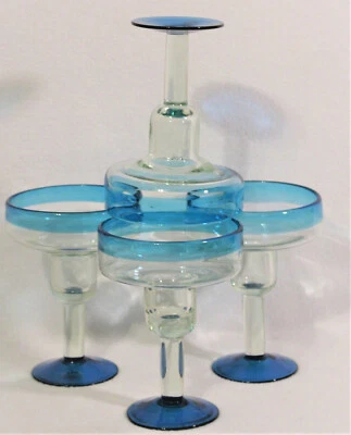 4 Home Essentials Blue Moon Margarita Glasses Blue Rim Cobalt Blue Base 12oz - Image 1 of 4