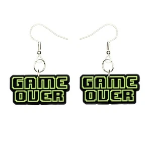 Game Over Earrings Handmade Hypoallergenic Silver Plated Fishhooks - Picture 1 of 5