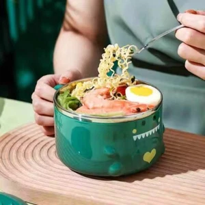 Stainless Steel Instant Noodle Bowl With Lid Handle 850ml Large Ramen Salad Bowl - Picture 1 of 12