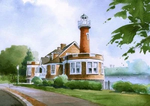 Turtle Rock Lighthouse, Boathouse Row, Phila. PA. James Mann Watercolor Prints - Picture 1 of 2