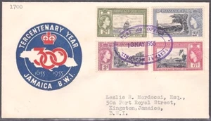 JAMAICA 1955 Tercentenary FDC - POST 300 OFFICE TRD cancel...................706 - Picture 1 of 1