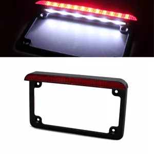 Black License Plate Frame Bracket w/LED Brake Number Plate Light For Harley Dyna - Picture 1 of 10