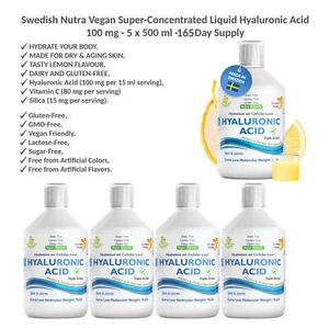 Swedish Nutra Vegan Liquid Hyaluronic Acid 100mg Skin & Joint Support 5x500ml - Picture 1 of 10