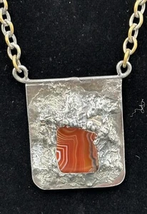 Wiggers Handcrafted Stirling Silver Agate Pendant Necklace Scandinavian Denmark - Bild 1 von 12