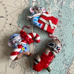 Vintage Hand Painted Ceramic Mouse and Raccoon Ornaments - Picture 1 of 7