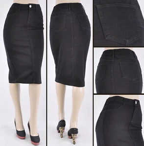 Falda lápiz marca Be-Girl sarga elástica 27" longitud media NEGRO lavado #WG-77546 - Imagen 1 de 7