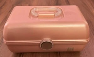 Caboodles Cosmetic Make Up Case Rose Salmon Gold Glitter Mini Small 9" x 6" - Picture 1 of 8
