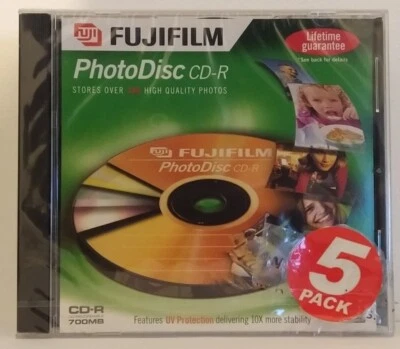 FUJIFILM Photo Disc CD-R - 5 PACK - Retro 700MB 52x DATA CDR – NEW & SEALED - Image 1 of 4
