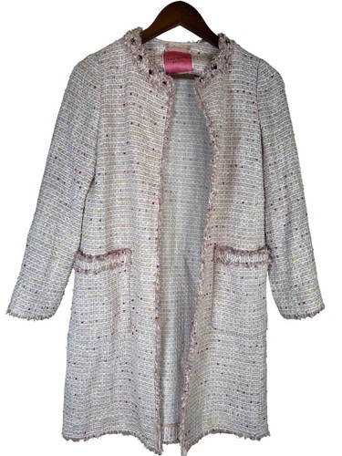 Cappotto donna Kate Spade New York tweed aperto davanti rosa taglia 0 carriera preppy