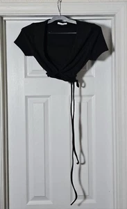 Timing Ribbed Crop Wrap Top Women's Size Small NWT Black - Picture 1 of 4