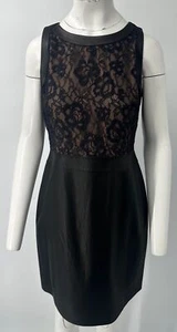 Elie Tahari black leather & lace sleeveless knee length dress nwt sz 10 - Picture 1 of 6