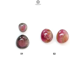 Natural Watermelon Tourmaline Bi-Color Fancy Shape Cabochon 2pcs Set for Jewelry - Imagen 1 de 11