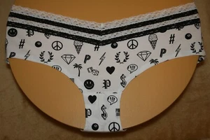 White Extra Low Rise Hipster Victoria's Secret White & Black Lace Hearts L - Picture 1 of 2