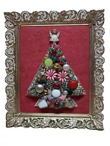 * Vintage festlicher Strass Schmuck gerahmt Christbaumschmuck Kunst 10x12" - Bild 1 von 5