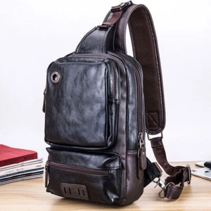 Para hombre Mochila Cabestrillo Cuero PU Gran Capacidad Bandolera Bolso Pecho Hombro - Imagen 1 de 14