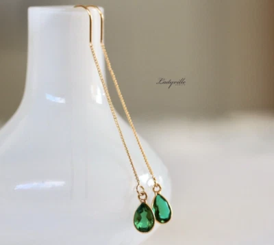 Ohrring Smaragd synthetisch Edelstein Geschenk Frau Mädchen Mutter Schwester - Bild 1 von 4