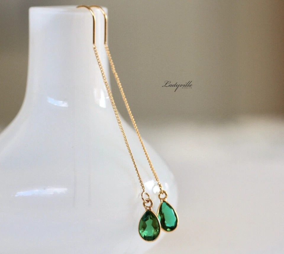 Ohrring Smaragd synthetisch Edelstein Geschenk Frau Mädchen Mutter Schwester - Bild 1 von 4