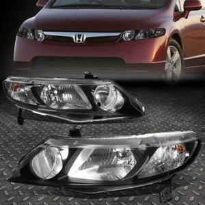 FOR 06-11 HONDA CIVIC SEDAN PAIR BLACK HOUSING CLEAR CORNER HEADLIGHT HEAD LAMP - Picture 1 of 6