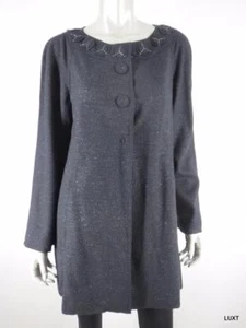 Chaqueta Abrigo Kay Unger Talla 8 M Negra Tejida Brillante Adornada Largo Columpio Plumero - Imagen 1 de 10