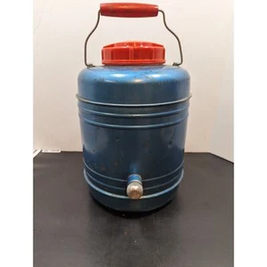 Vintage 50er Jahre All American Kühlbox Thermoskanne Picknick blau Metall mit Holzgriff - Bild 1 von 11