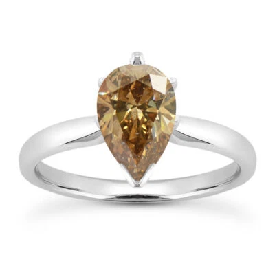 Diamond Engagement Ring Pear Shape Fancy Brown 14K White Gold SI1 2.14 Carat - Image 1 of 4