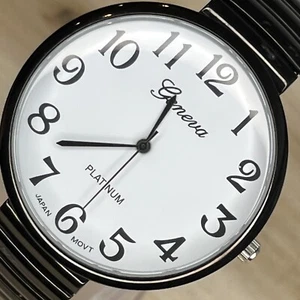Vintage GENEVA PLATINUM Women's Watch Black Stretch Bracelet NEW BATTERY RUNS! - Picture 1 of 15