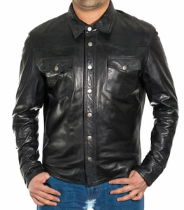 Camisa de cuero para hombre - Chaqueta ligera negra clásica de piel de cordero Legacy Wear - A3 - Imagen 1 de 14