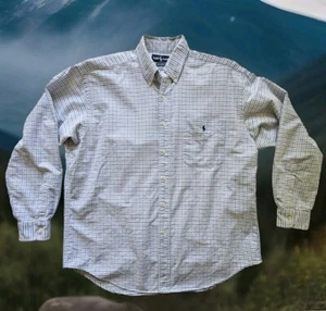 Men's Ralph Lauren Size M Shirt Cotton Long Sleeve Button Down Plaid Blue Purple - Picture 1 of 7