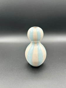 Rare Vintage Jonathan Adler Blue & White Striped Pottery Vase Peru - Picture 1 of 9