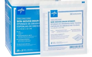 200 Medline Non-Woven Drain Sponges 4X4 NON256000 (4 Boxes of 50 ea) - Picture 1 of 1