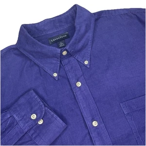 VTG Lands' End L/S Corduroy Button Up Mens XL 17-17.5 Purple Made In Hong Kong - Picture 1 of 11