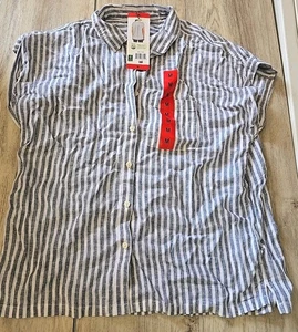Orvis Ladies' Short Sleeve Linen Blend Shirt New With Tags Size MED Blue Striped - Picture 1 of 4