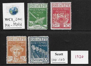 WC1_2001 FIUME. Rare 1920 set. Scott 100-103. MNH (only Scott 100 MH) - Picture 1 of 1
