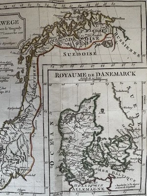 Norway by itself & Kingdom of Denmark c.1790’s Vaugondy Delamarche engraved map - Image 1 of 3