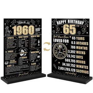 65th Birthday Decorations Back in 1960 Table Sign for Men Women, Black Gold H... - Picture 1 of 6