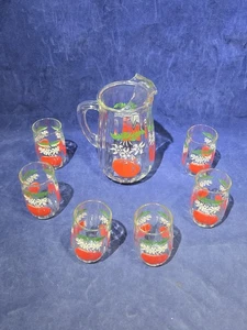 Vintage 1950s Bartlett-Collins Tomato Juice Pitcher And 6 Juice Glasses - B1080 - Picture 1 of 19