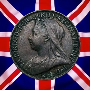 1899 Great Britain Farthing - Victoria - Nice Reverse Toning - Combined Ship - Picture 1 of 2
