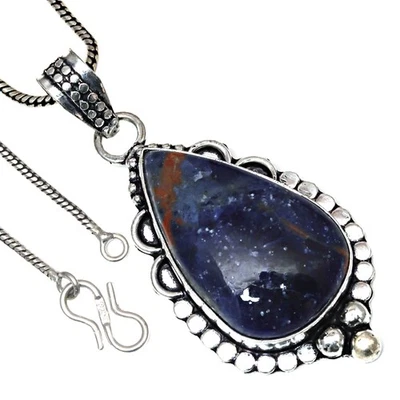 Colgante Piedras Preciosas Sodalita Artesanía Regalo San Valentín Joyería Plata 2.5" Foto 1 de 4