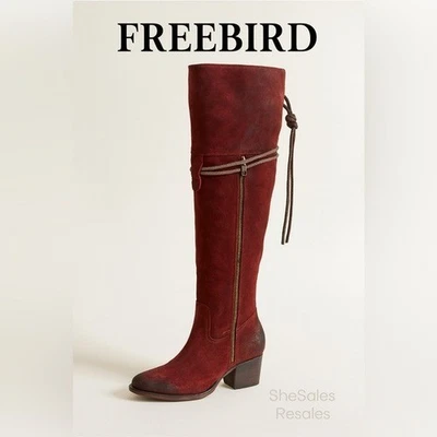 Botas por encima de la rodilla Freebird by Steven Blain de gamuza aceitada al vino para mujer talla 7M nuevas en caja Foto 1 de 4
