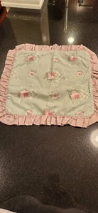 LAURA ASHLEY Rosemoor Decorative Throw Pillow - Floral w/Plaid Ruffle - 14" Sq - Picture 1 of 4