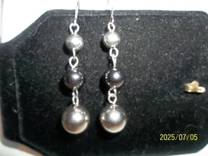 925 dangle earrings with silver and black beads beads 2" long - Picture 1 of 4