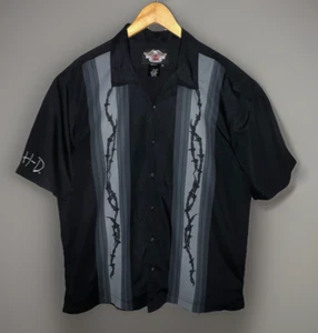 Harley Davidson - Snap Collar Shirt - Black Short Sleeve - Barbed Wire - Sz XL - Picture 1 of 7