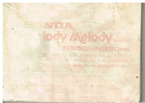 HONDA NS50D NS50MS MELODY ORIGINAL 1982 OWNER INSTRUCTION & MAINTENANCE HANDBOOK - Image 1 of 1