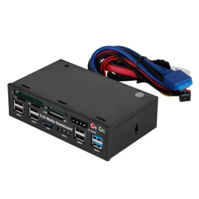 PC Front Panel 5.25" Dashboard Media Audio eSATA SATA Card Reader USB 3.0 Hub - Image 1 of 4