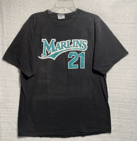 Vtg Majestic Florida Marlins Shirt Mens XL Josh Beckett #21 MLB Baseball Crew Cover