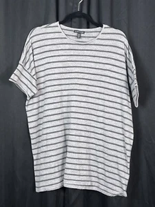 Eileen Fisher Knit Top medium Gray Womens Merino Wool Short Sleeve Striped - Picture 1 of 5