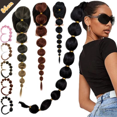 Extensiones de cabello liso cola de caballo afro larga puff cola de caballo trenzada burbuja 34 pulgadas Foto 1 de 4
