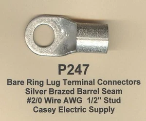 5 Bare Ring Lug Brazed Barrel Seam Terminal Connector #2/0 Wire Gauge 1/2" Stud - Picture 1 of 2
