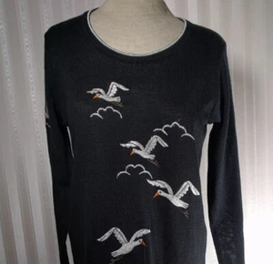 Suéter de Colección Años 70 Rochelle California Talla M Negro Bordado Gaviotas Mangas Largas - Imagen 1 de 6
