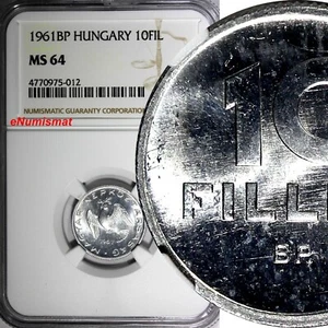 Riempitivo Ungheria Alluminio 1961 BP 10 NGC MS64 TOP CLASSIFICATO DA NGC KM# 547 (012) - Foto 1 di 4